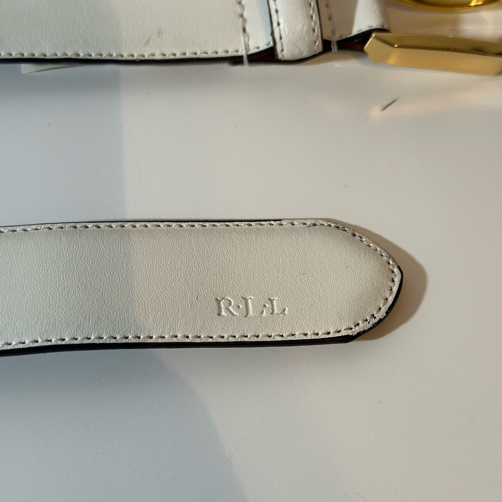 Lauren Ralph Lauren White/Vanilla Belt With Gold Buckle Women’s Medium - Picture 7 of 8
